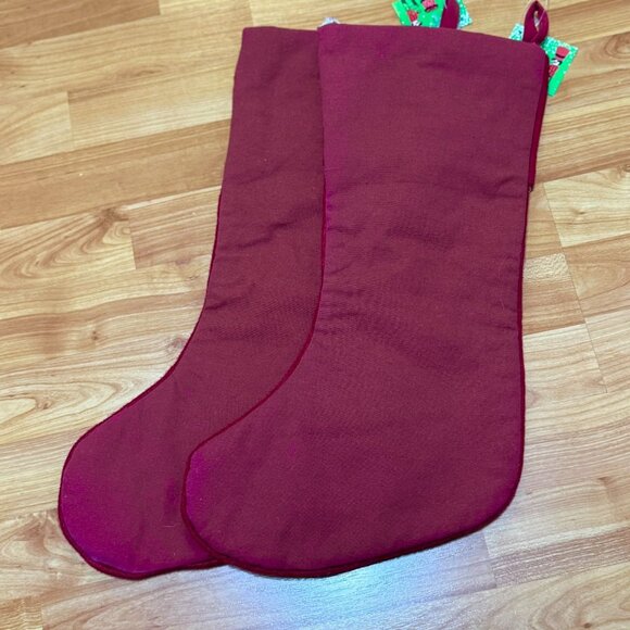 Two NEW Santa Christmas Stockings 8" X 20" Red With Santa Print By World Market - Picture 2 of 4